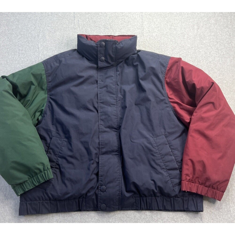 Vintage Eddie Bauer Goose Down Puffer Jacket XL ColorBlock Full Zip Retro 80s 90